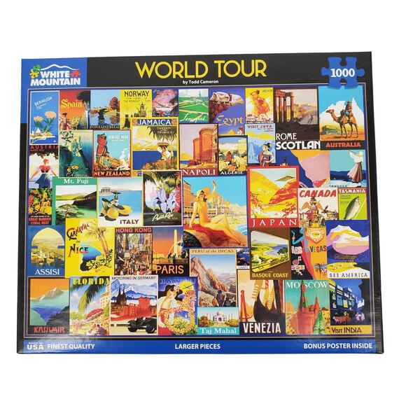 White Mountain World Tour 1000 Piece Puzzle #1732 24inx30in‎ Pre-Owned - Picture 1 of 7
